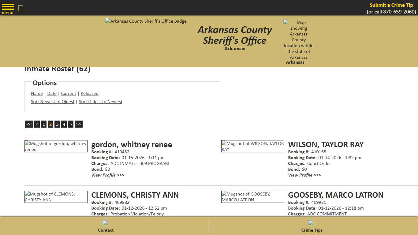 Inmate Roster - Page 2 Current Inmates Booking Date Descending - Arkansas County Sheriff's Office, Arkansas